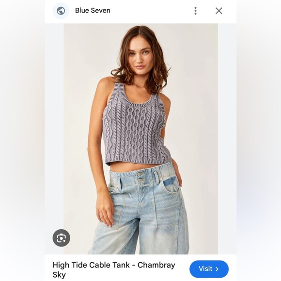 Free People High Tide Cable Tank - chambray Sky Knit Tank Top M - Picture 1 of 6